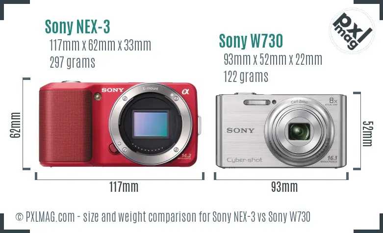 Sony NEX-3 vs Sony W730 size comparison