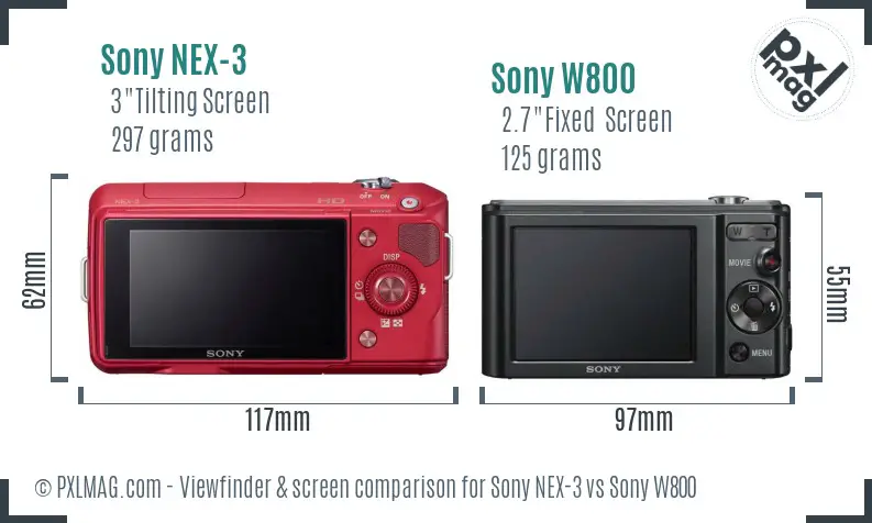 Sony NEX-3 vs Sony W800 Screen and Viewfinder comparison