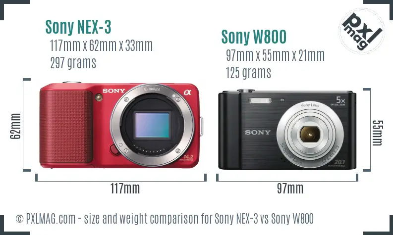 Sony NEX-3 vs Sony W800 size comparison