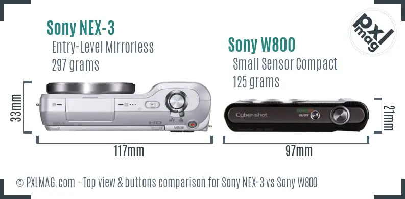 Sony NEX-3 vs Sony W800 top view buttons comparison