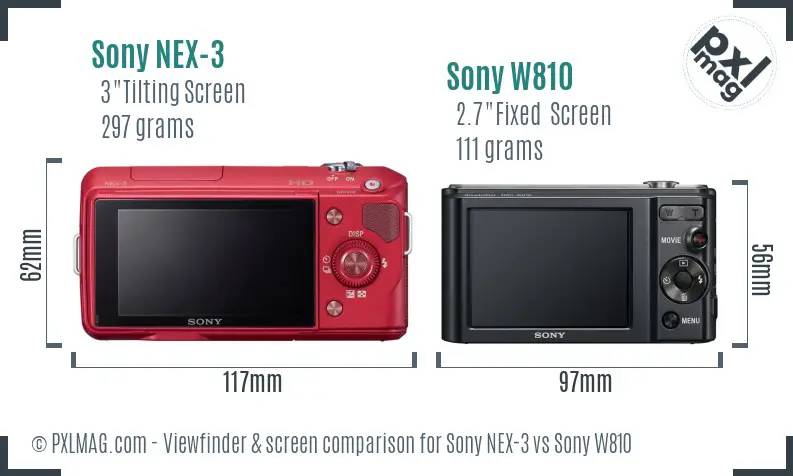 Sony NEX-3 vs Sony W810 Screen and Viewfinder comparison
