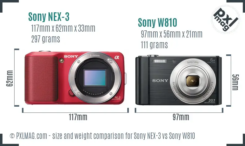 Sony NEX-3 vs Sony W810 size comparison