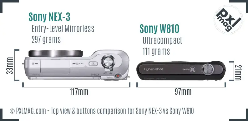 Sony NEX-3 vs Sony W810 top view buttons comparison