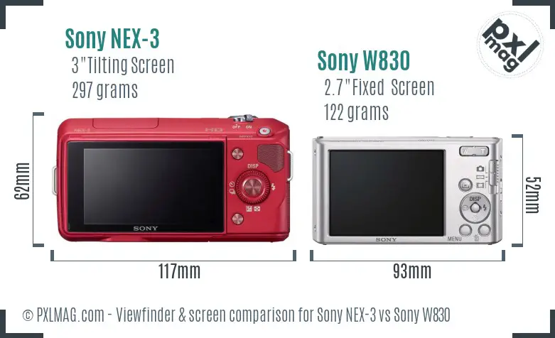 Sony NEX-3 vs Sony W830 Screen and Viewfinder comparison