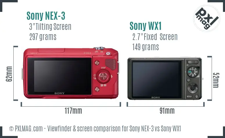 Sony NEX-3 vs Sony WX1 Screen and Viewfinder comparison