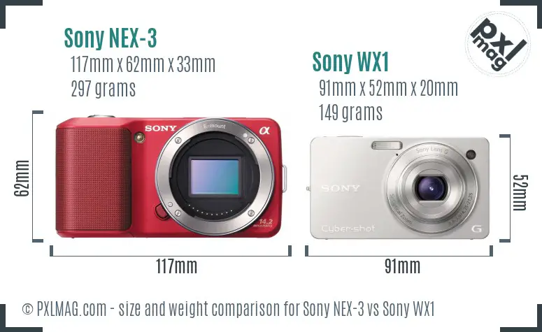 Sony NEX-3 vs Sony WX1 size comparison
