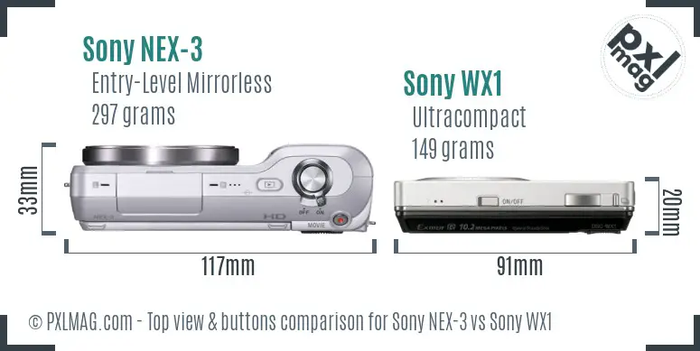 Sony NEX-3 vs Sony WX1 top view buttons comparison
