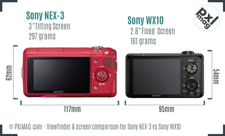 Sony NEX-3 vs Sony WX10 Screen and Viewfinder comparison