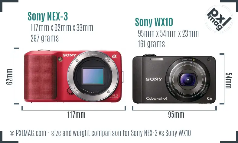 Sony NEX-3 vs Sony WX10 size comparison
