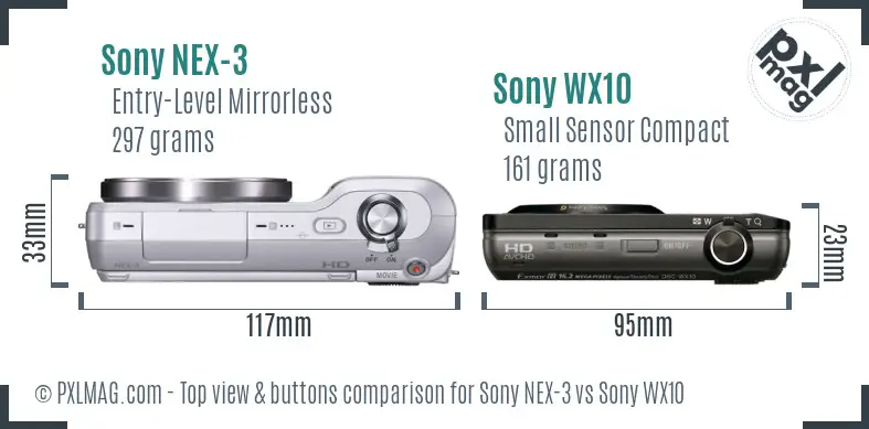 Sony NEX-3 vs Sony WX10 top view buttons comparison