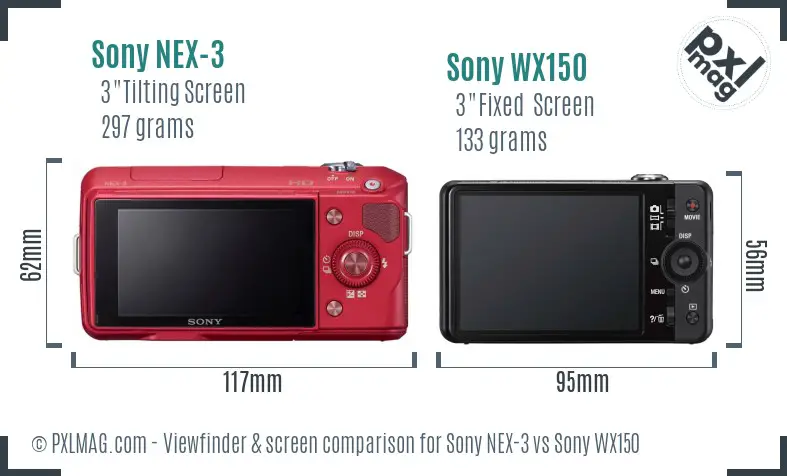 Sony NEX-3 vs Sony WX150 Screen and Viewfinder comparison