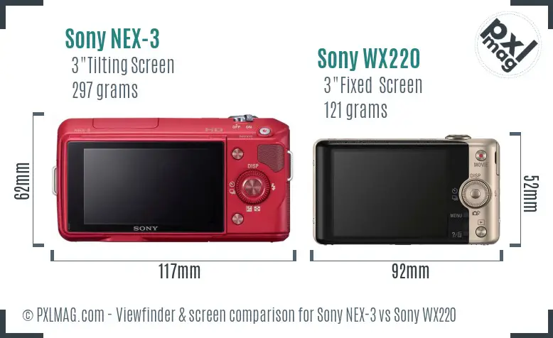 Sony NEX-3 vs Sony WX220 Screen and Viewfinder comparison