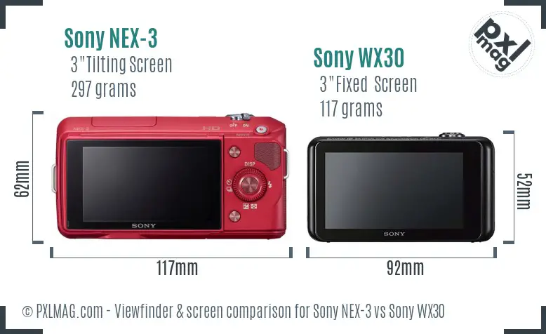 Sony NEX-3 vs Sony WX30 Screen and Viewfinder comparison