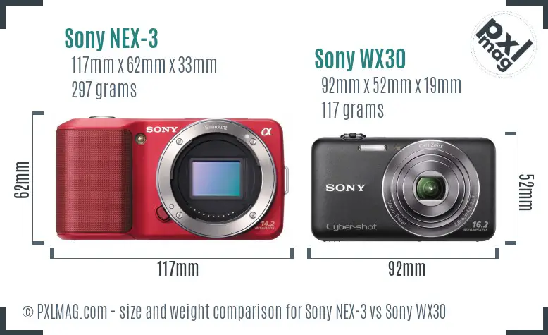 Sony NEX-3 vs Sony WX30 size comparison