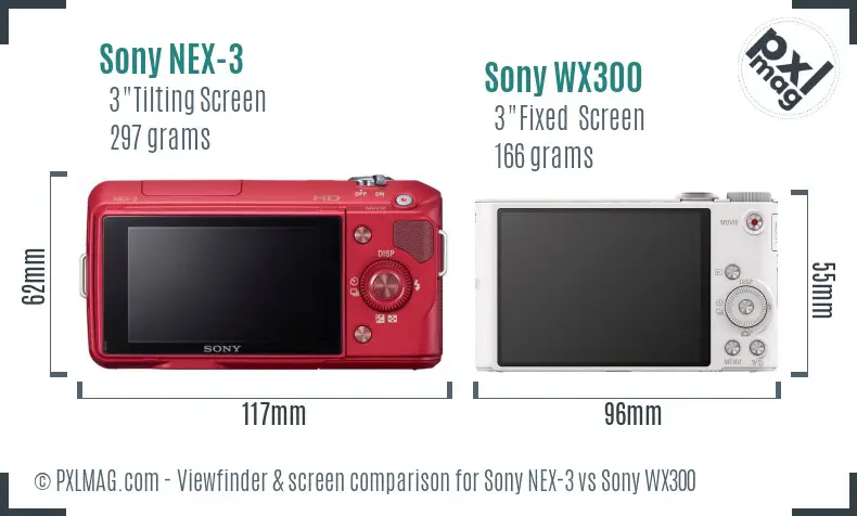 Sony NEX-3 vs Sony WX300 Screen and Viewfinder comparison