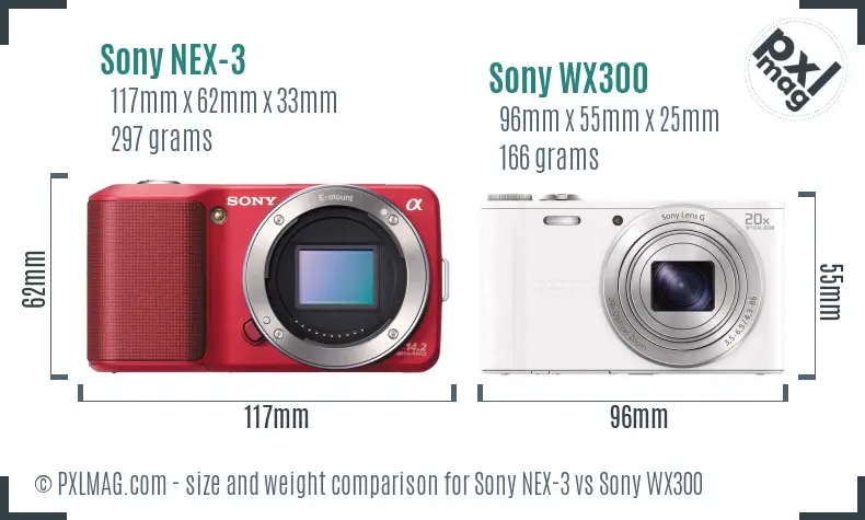 Sony NEX-3 vs Sony WX300 size comparison