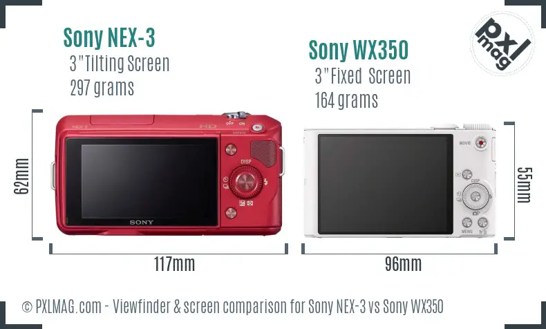 Sony NEX-3 vs Sony WX350 Screen and Viewfinder comparison