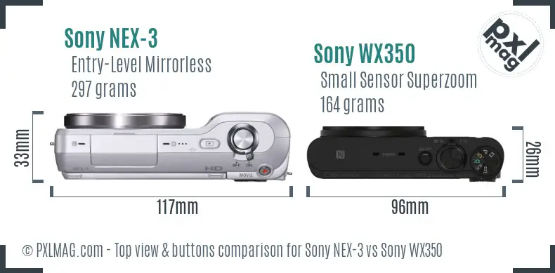Sony NEX-3 vs Sony WX350 top view buttons comparison
