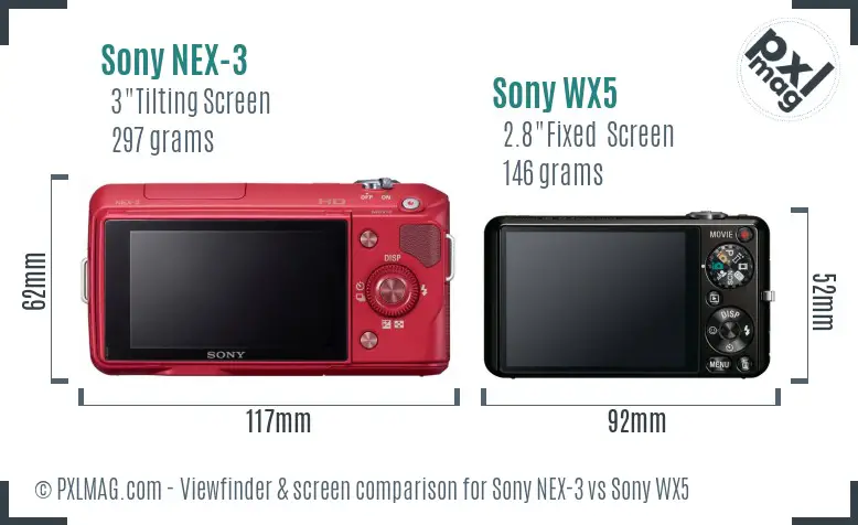 Sony NEX-3 vs Sony WX5 Screen and Viewfinder comparison