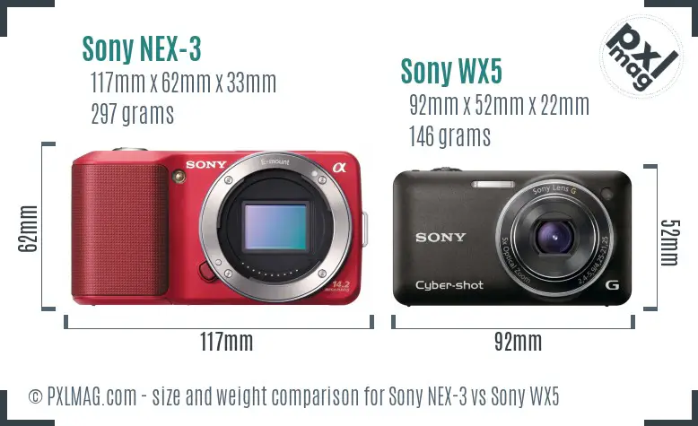 Sony NEX-3 vs Sony WX5 size comparison