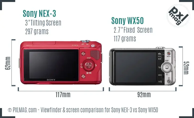 Sony NEX-3 vs Sony WX50 Screen and Viewfinder comparison