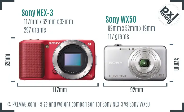 Sony NEX-3 vs Sony WX50 size comparison