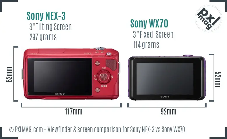 Sony NEX-3 vs Sony WX70 Screen and Viewfinder comparison