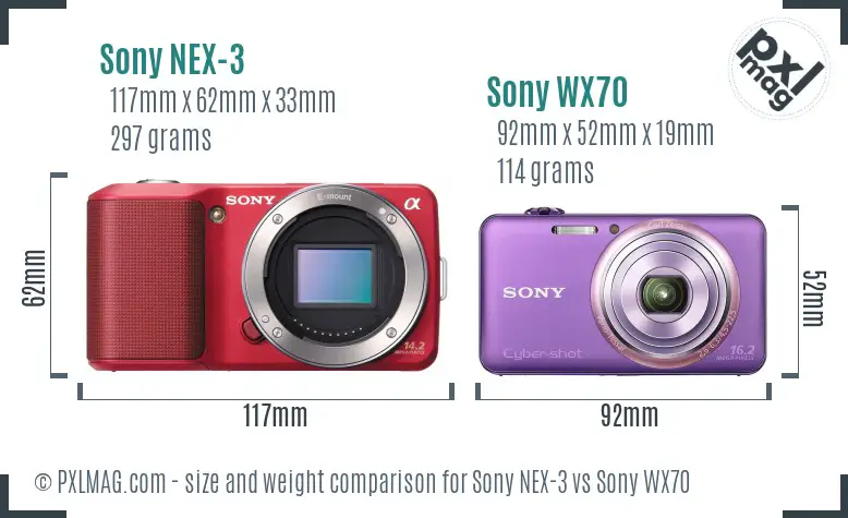 Sony NEX-3 vs Sony WX70 size comparison