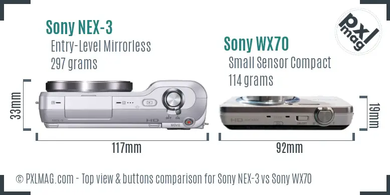 Sony NEX-3 vs Sony WX70 top view buttons comparison