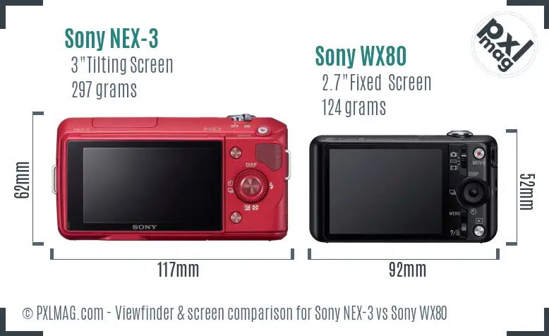 Sony NEX-3 vs Sony WX80 Screen and Viewfinder comparison