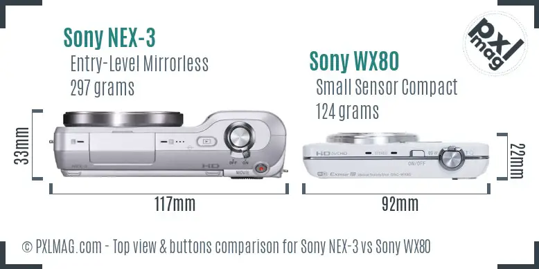 Sony NEX-3 vs Sony WX80 top view buttons comparison