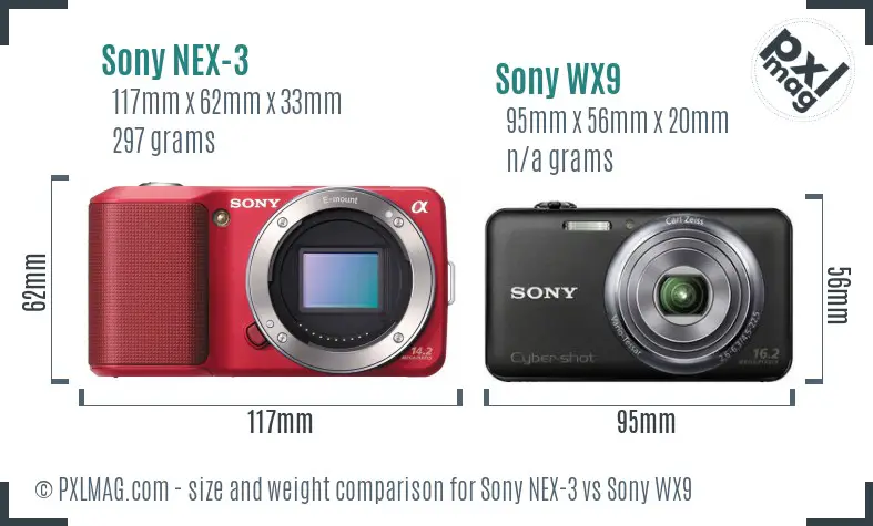 Sony NEX-3 vs Sony WX9 size comparison