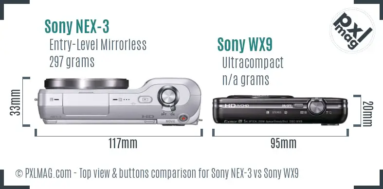 Sony NEX-3 vs Sony WX9 top view buttons comparison