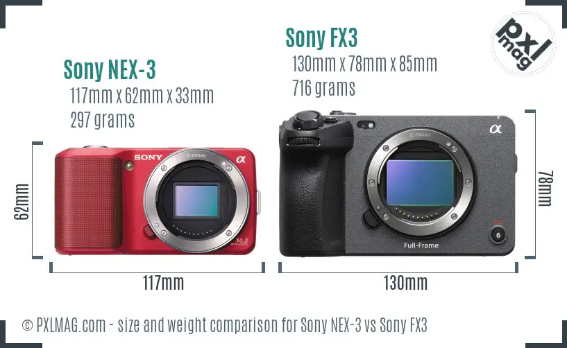 Sony NEX-3 vs Sony FX3 size comparison