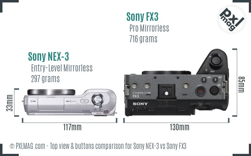Sony NEX-3 vs Sony FX3 top view buttons comparison