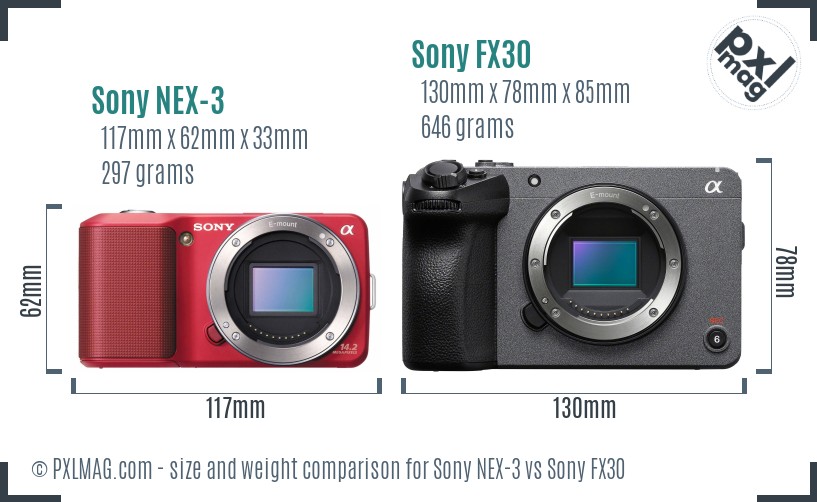 Sony NEX-3 vs Sony FX30 size comparison Sony NEX-3 vs Sony FX30 size comparison