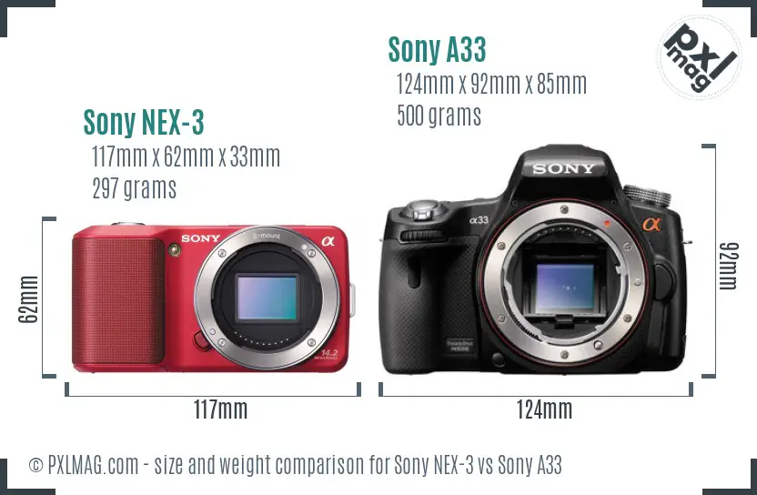 Sony NEX-3 vs Sony A33 size comparison