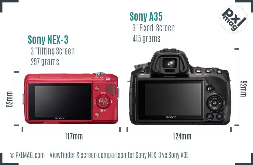 Sony NEX-3 vs Sony A35 Screen and Viewfinder comparison
