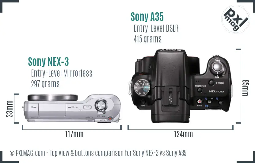 Sony NEX-3 vs Sony A35 top view buttons comparison
