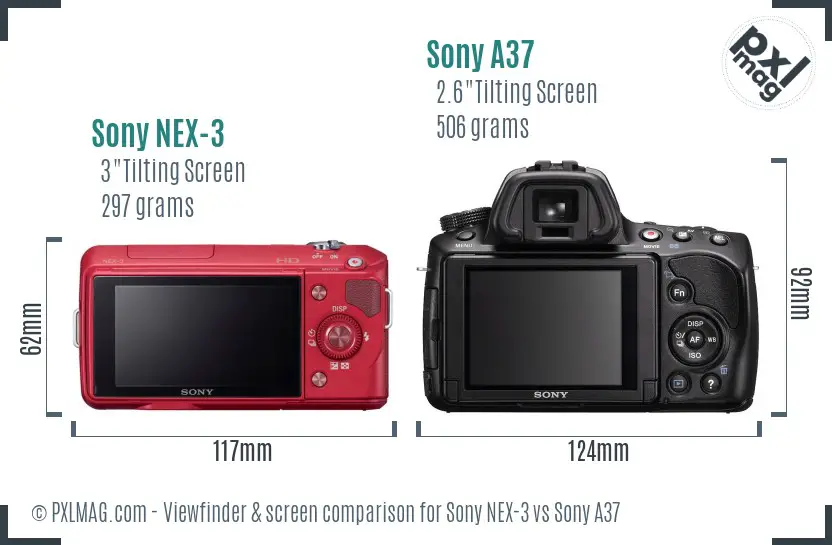 Sony NEX-3 vs Sony A37 Screen and Viewfinder comparison