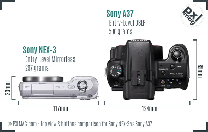 Sony NEX-3 vs Sony A37 top view buttons comparison