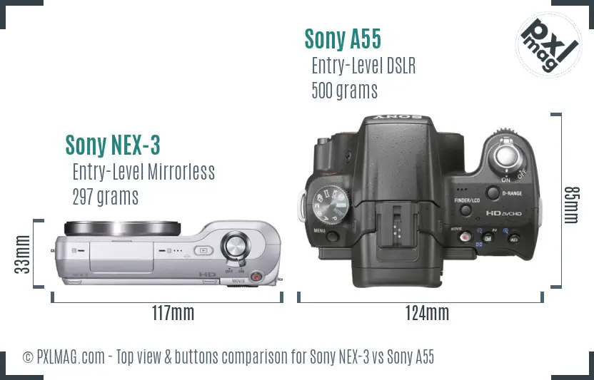 Sony NEX-3 vs Sony A55 top view buttons comparison