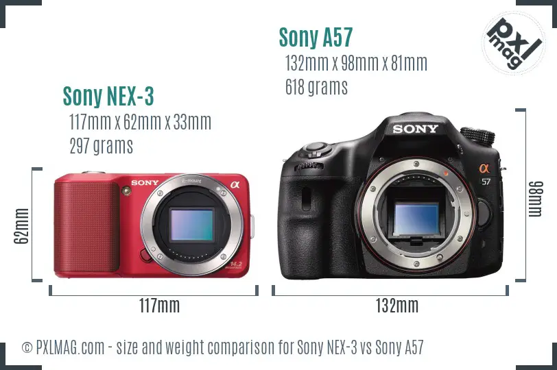 Sony NEX-3 vs Sony A57 size comparison