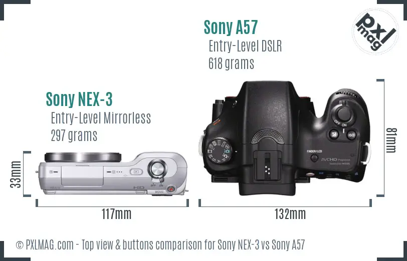 Sony NEX-3 vs Sony A57 top view buttons comparison