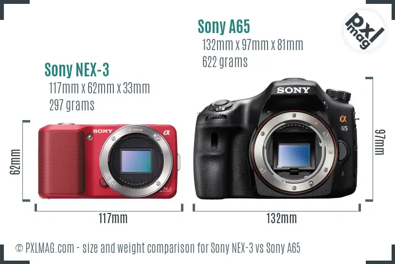 Sony NEX-3 vs Sony A65 size comparison