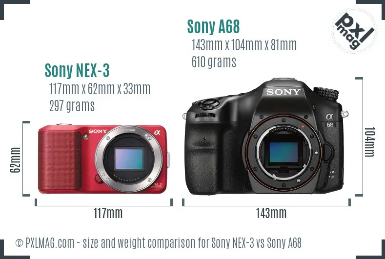 Sony NEX-3 vs Sony A68 size comparison