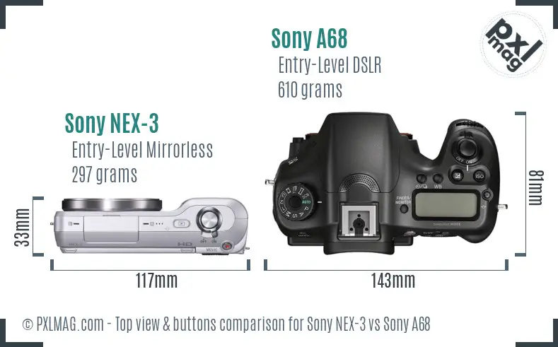 Sony NEX-3 vs Sony A68 top view buttons comparison