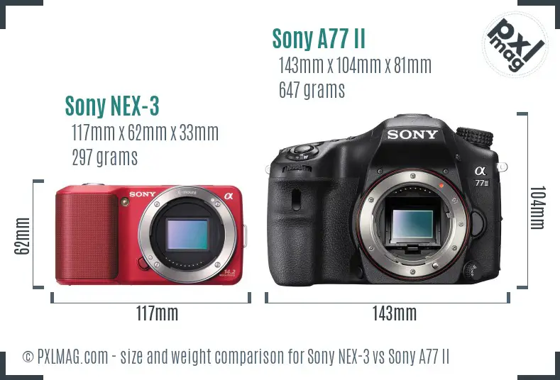 Sony NEX-3 vs Sony A77 II size comparison