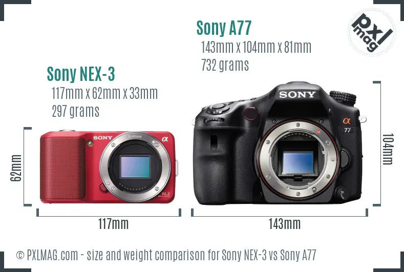 Sony NEX-3 vs Sony A77 size comparison