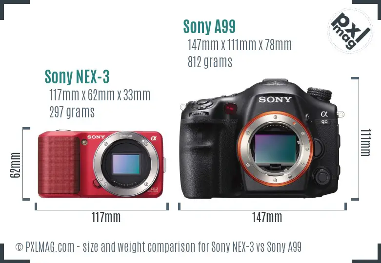 Sony NEX-3 vs Sony A99 size comparison